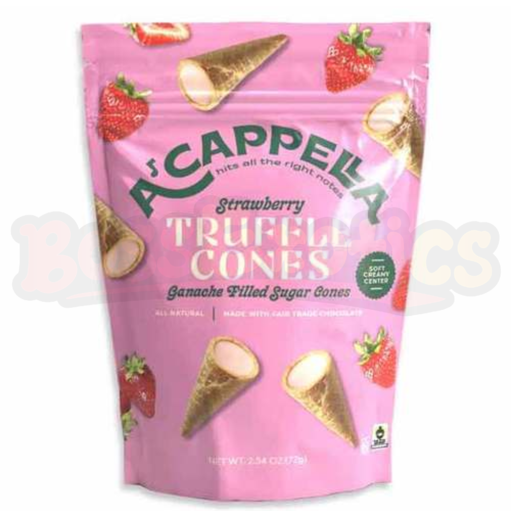 A’Cappella Truffle Cones Ganache Filled Sugar Cones Strawberry(72g): American
