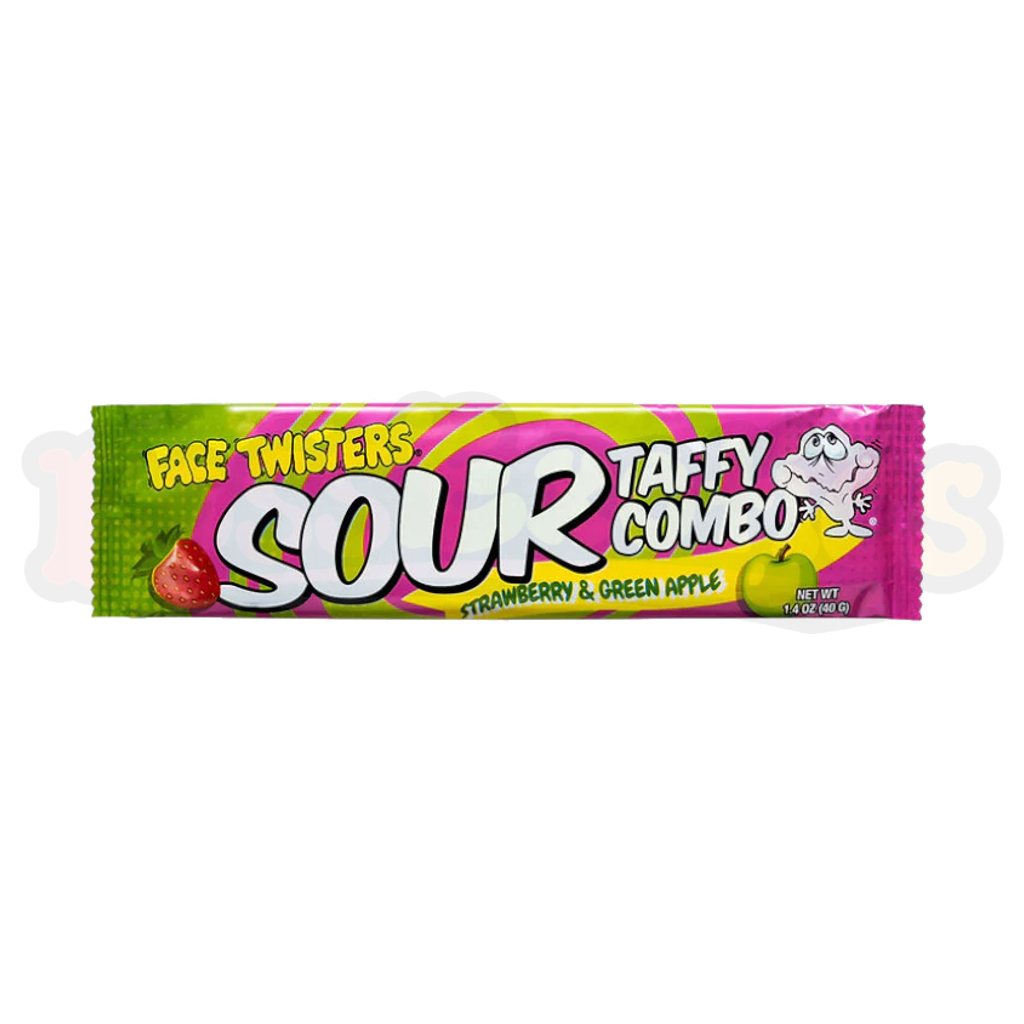 Sour Face Twisters Sour Taffy Combo Bar Strawberry & Green Apple (40g): Pakistan