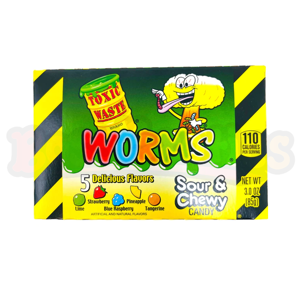 Toxic Waste Sour & Chewy Worms Theatre Box (85g): Brazillian